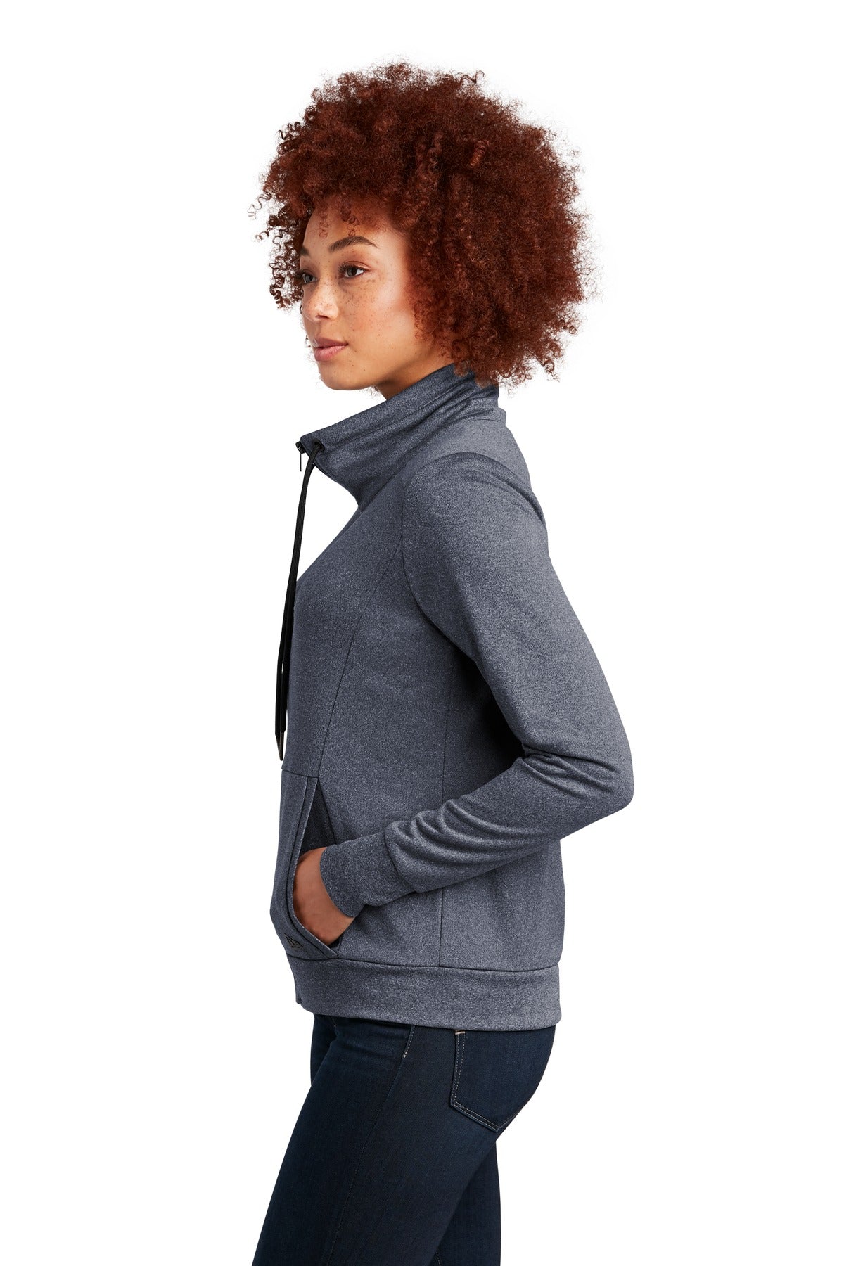 True Navy Hthr New Era Women's Performance Terry Full-Zip Cowl LNEA530