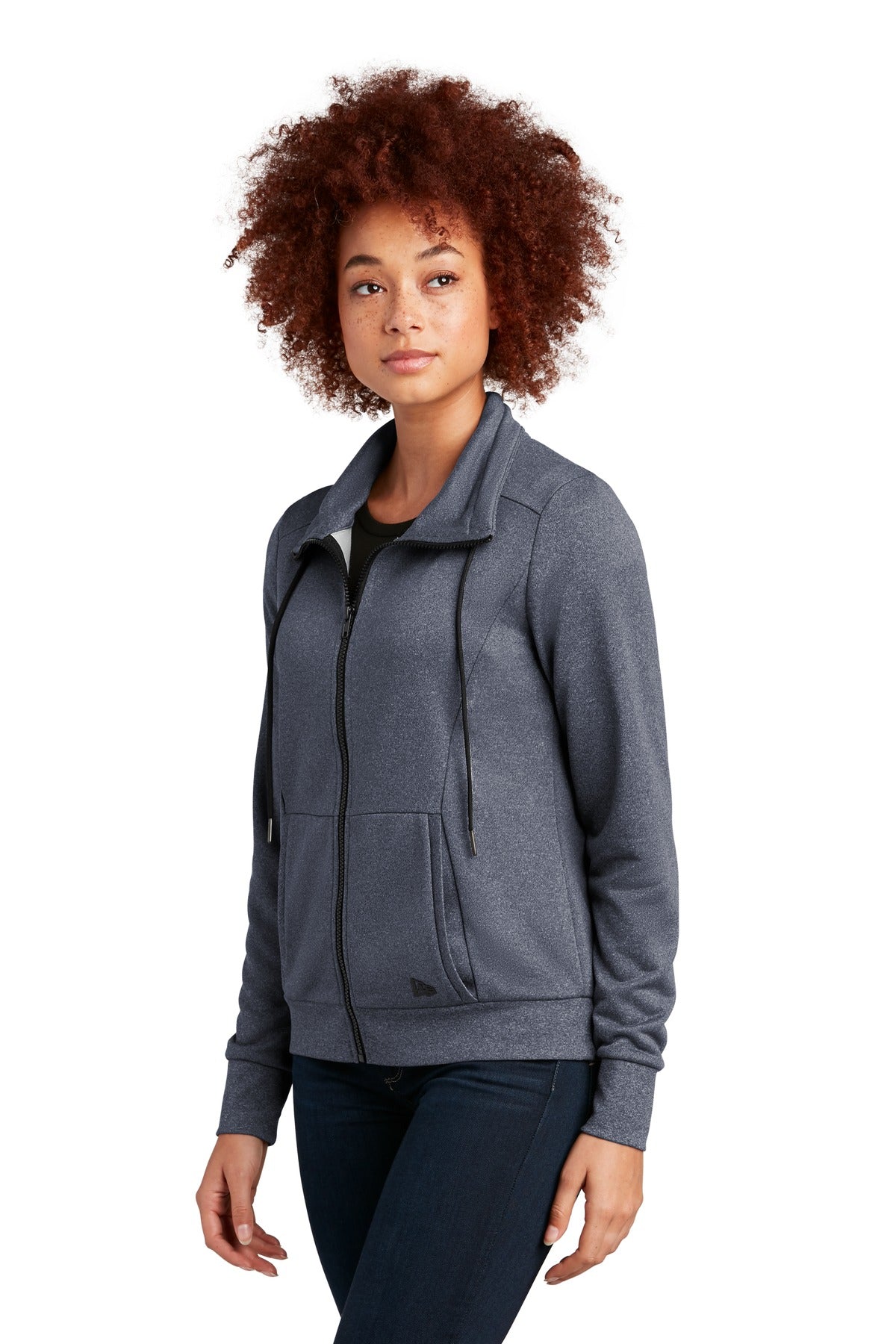 True Navy Hthr New Era Women's Performance Terry Full-Zip Cowl LNEA530