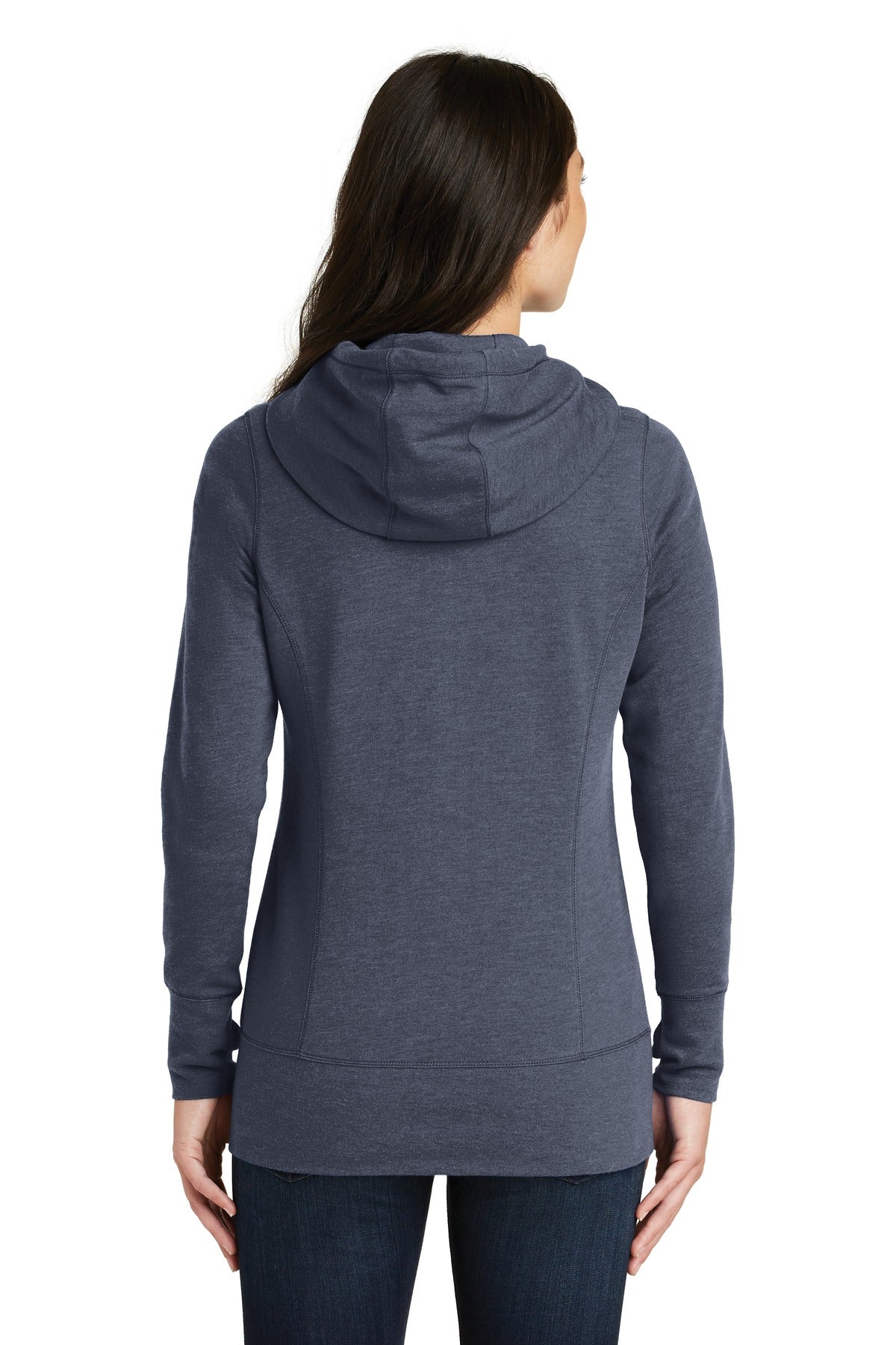 True Navy Hthr New Era Women's Tri-Blend Fleece Full-Zip Hoodie. LNEA511