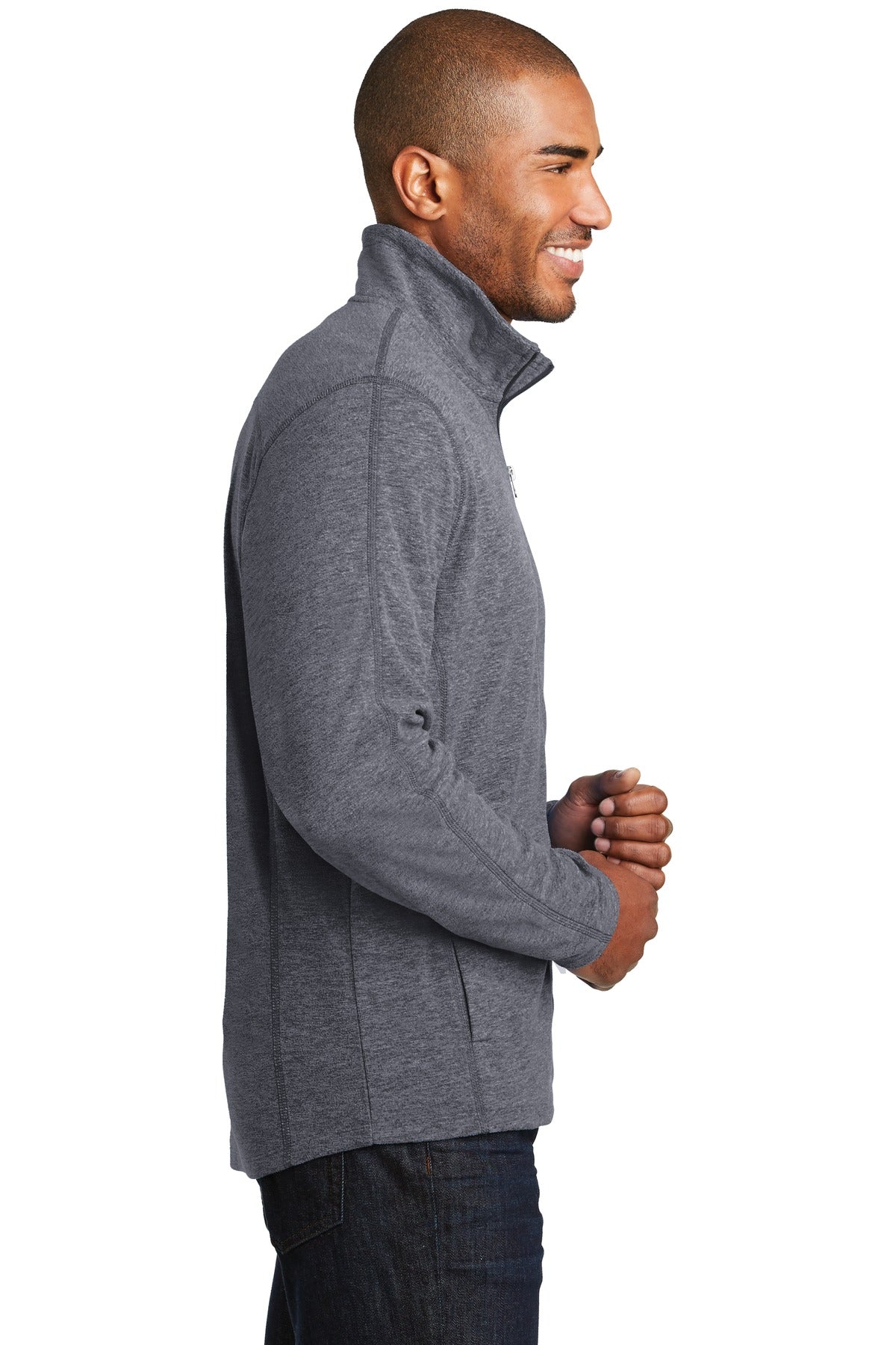 True Navy Hthr Port Authority Heather Microfleece Full-Zip Jacket. F235