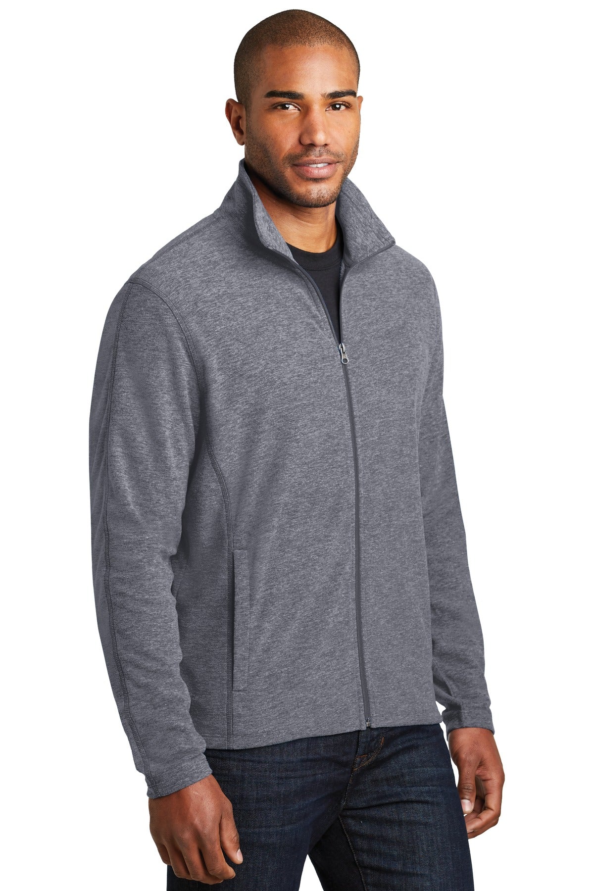 True Navy Hthr Port Authority Heather Microfleece Full-Zip Jacket. F235