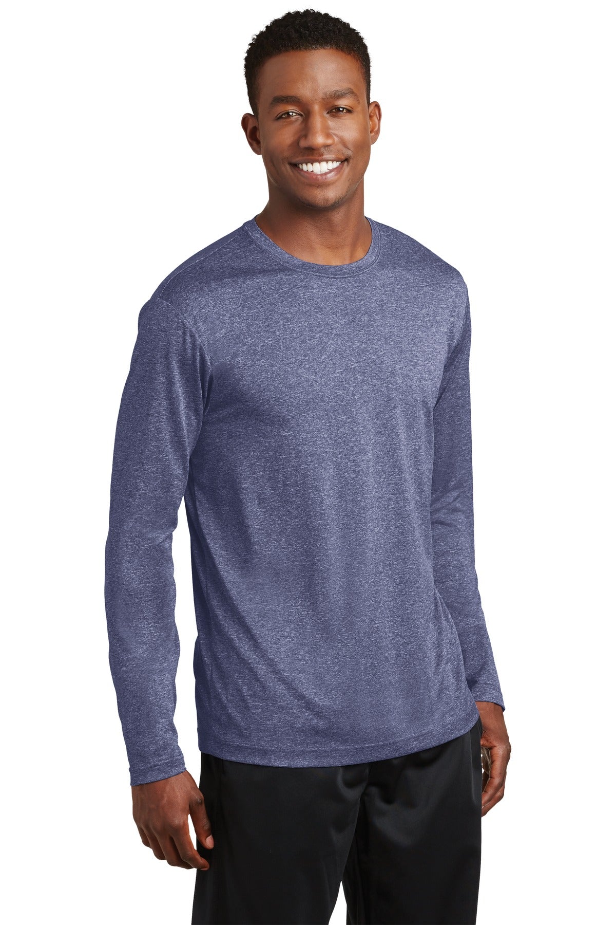 True Navy Hthr Sport-Tek Long Sleeve Heather Contender Tee. ST360LS