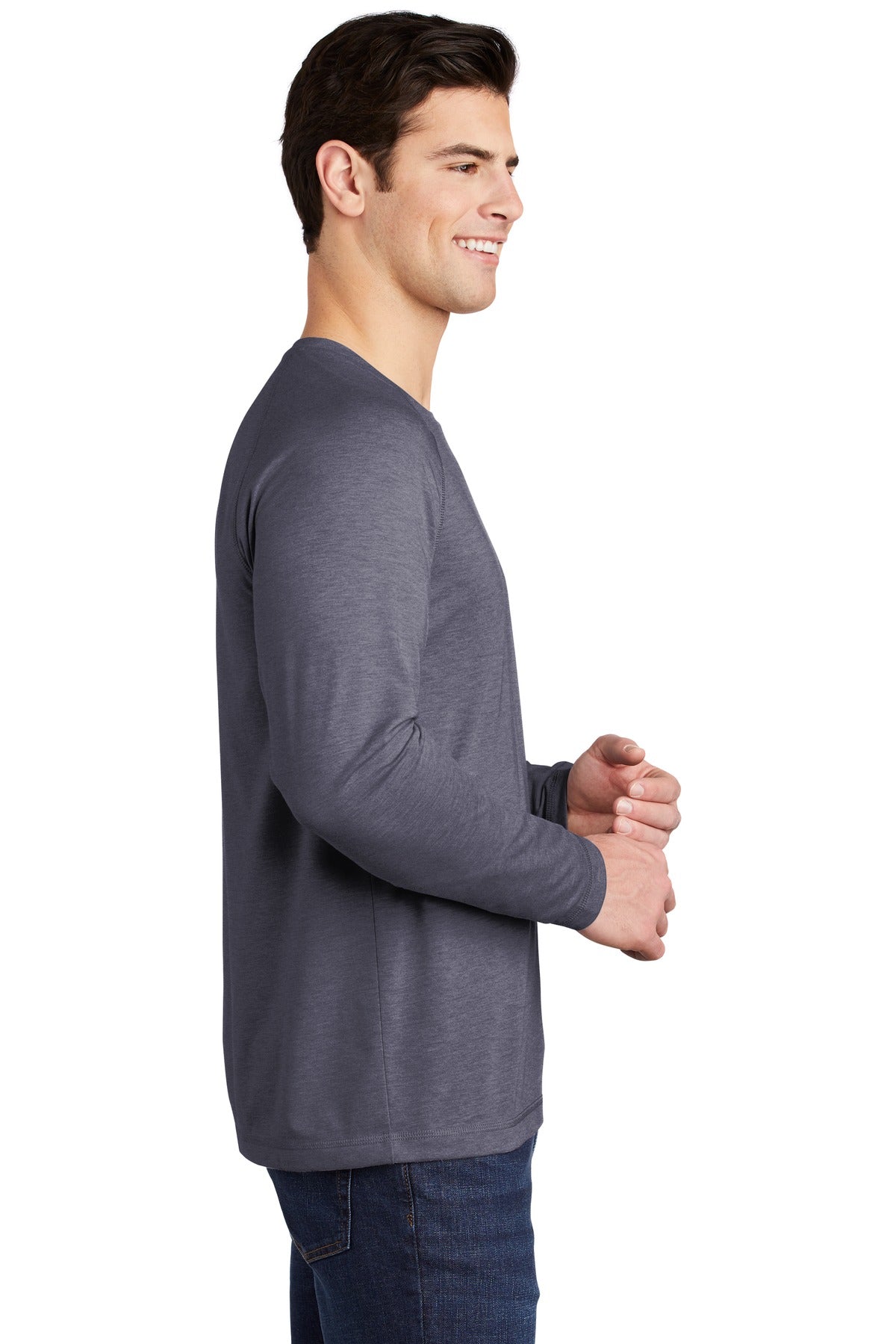 True Navy Hthr Sport-Tek PosiCharge Long Sleeve Tri-Blend Wicking Raglan Tee ST400LS