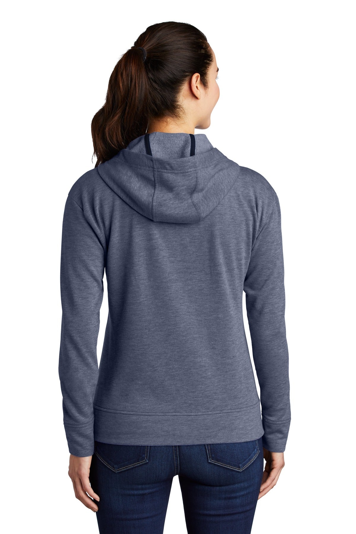 True Navy Hthr Sport-Tek Women's PosiCharge Tri-Blend Wicking Fleece Full-Zip Hooded Jacket LST293