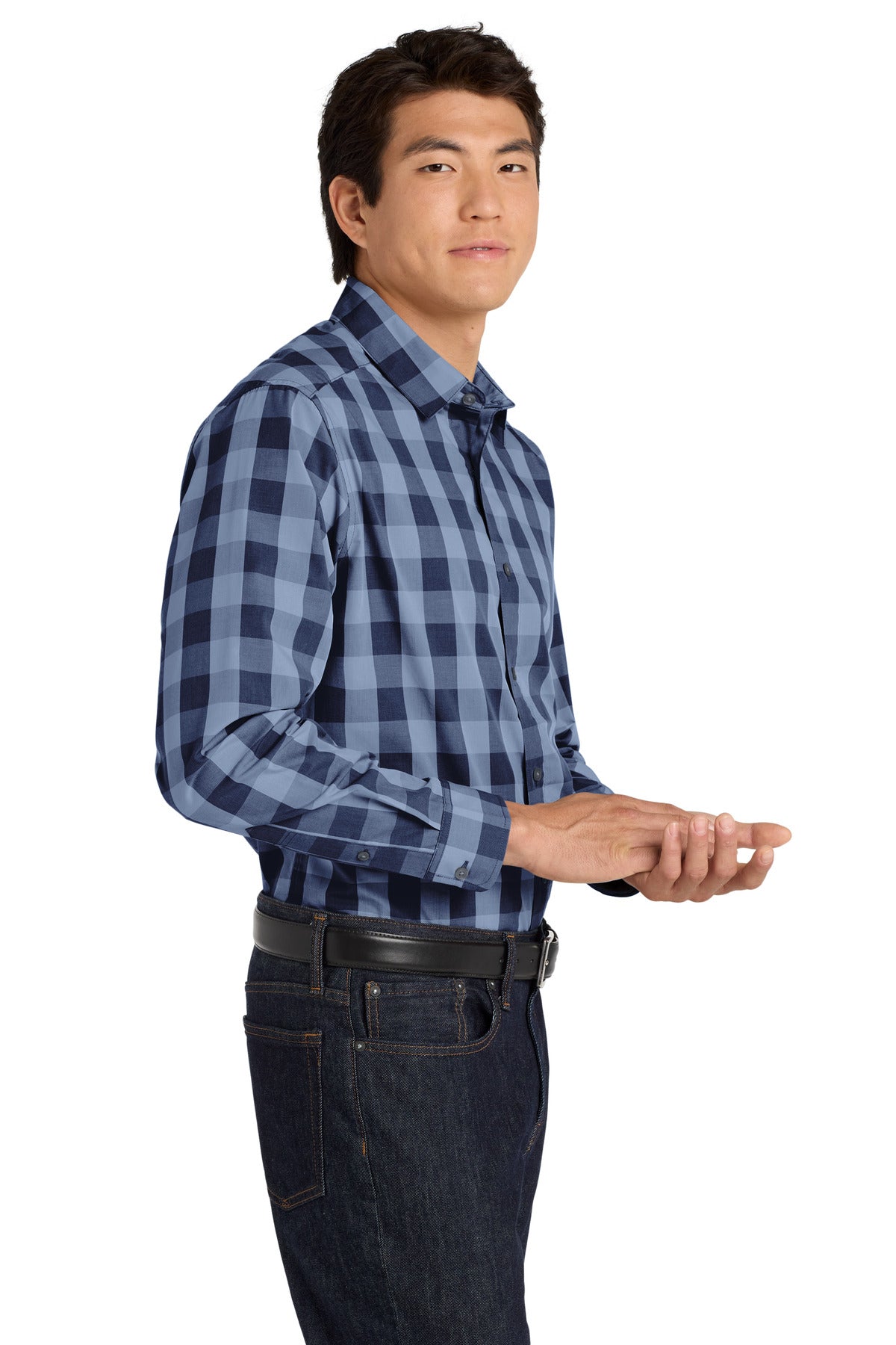 True Navy Port Authority Everyday Plaid Shirt. W670