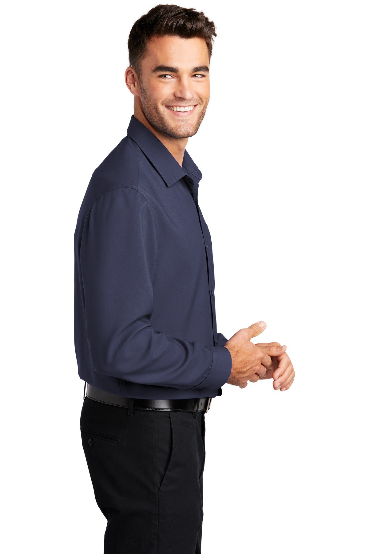 True Navy Port Authority Long Sleeve Performance Staff Shirt W401
