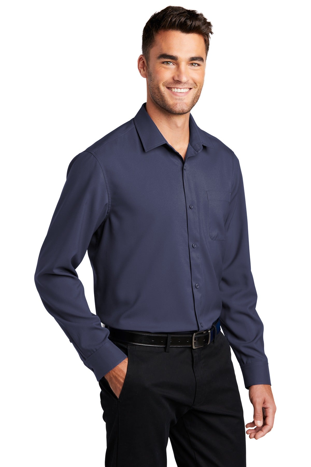 True Navy Port Authority Long Sleeve Performance Staff Shirt W401