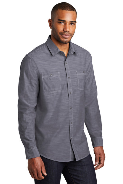 True Navy Port Authority Slub Chambray Shirt. W380