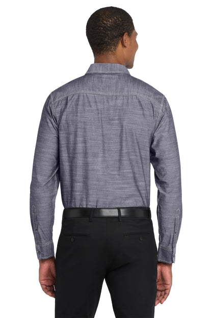 True Navy Port Authority Slub Chambray Shirt. W380