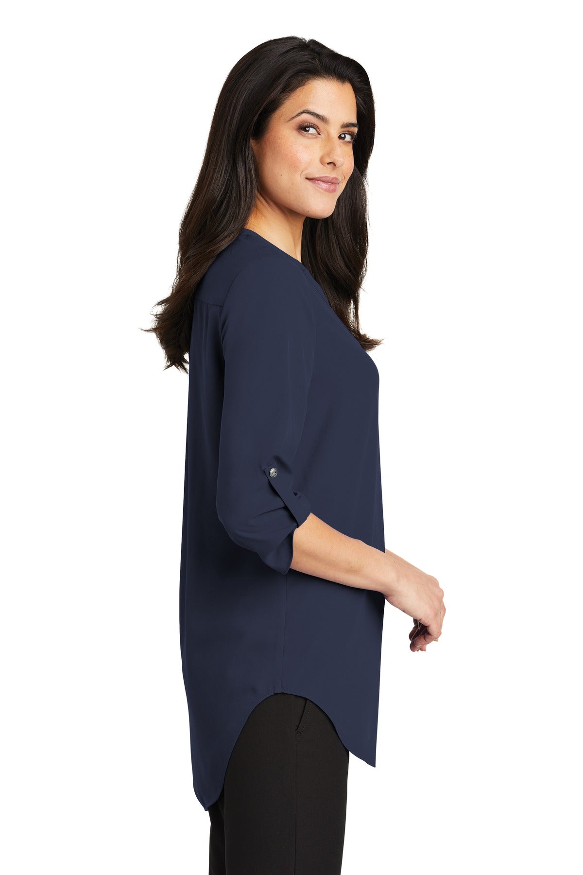 True Navy Port Authority Women's 3/4-Sleeve Tunic Blouse. LW701