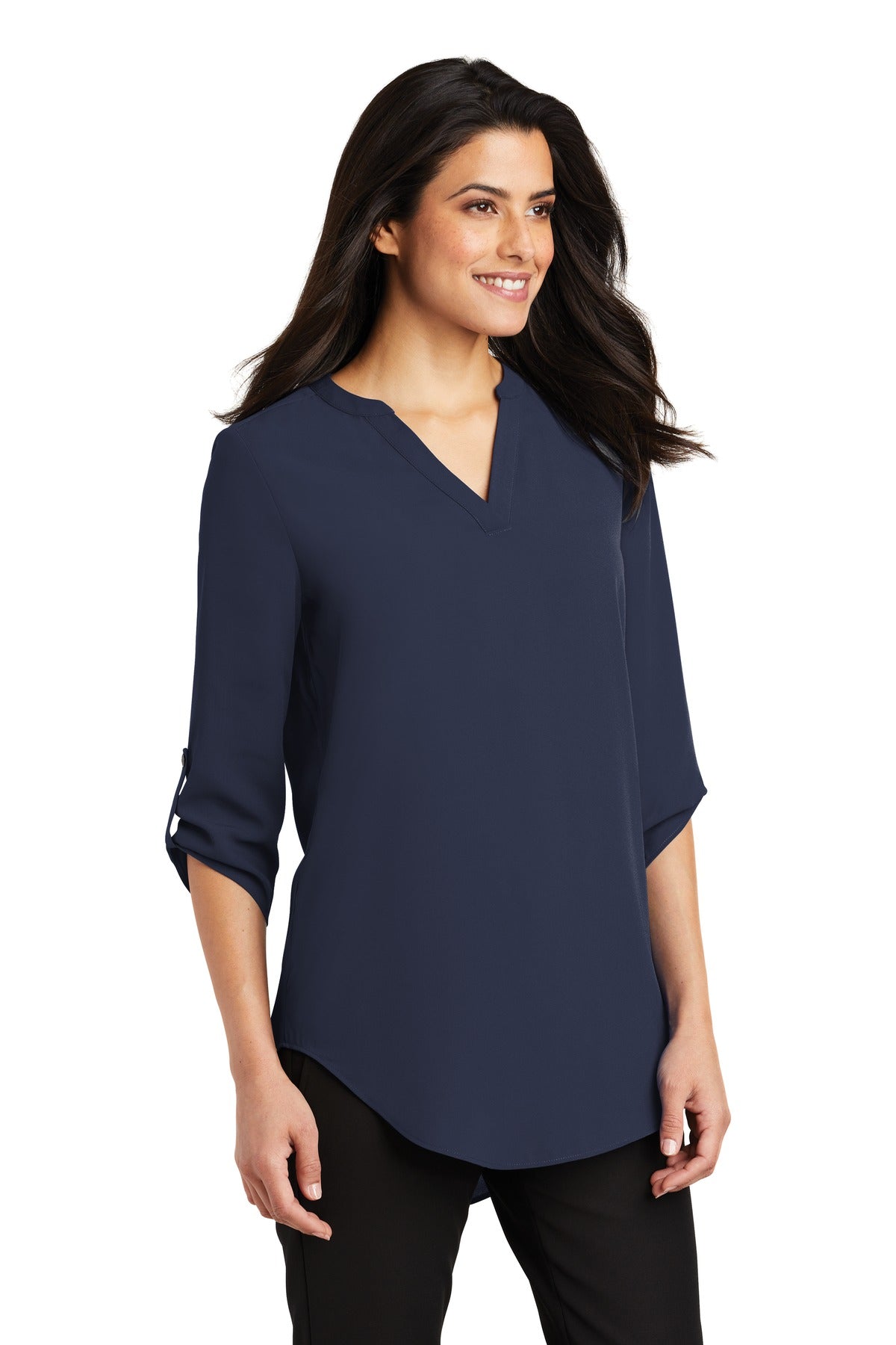 True Navy Port Authority Women's 3/4-Sleeve Tunic Blouse. LW701
