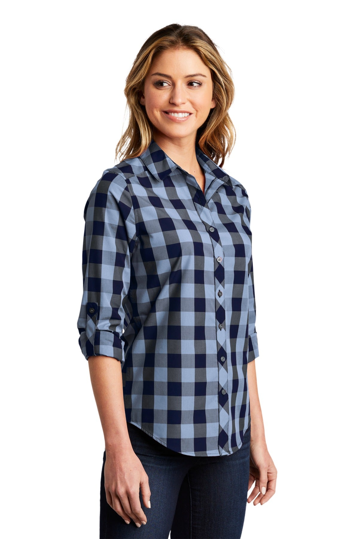 True Navy Port Authority Women's Everyday Plaid Shirt. LW670