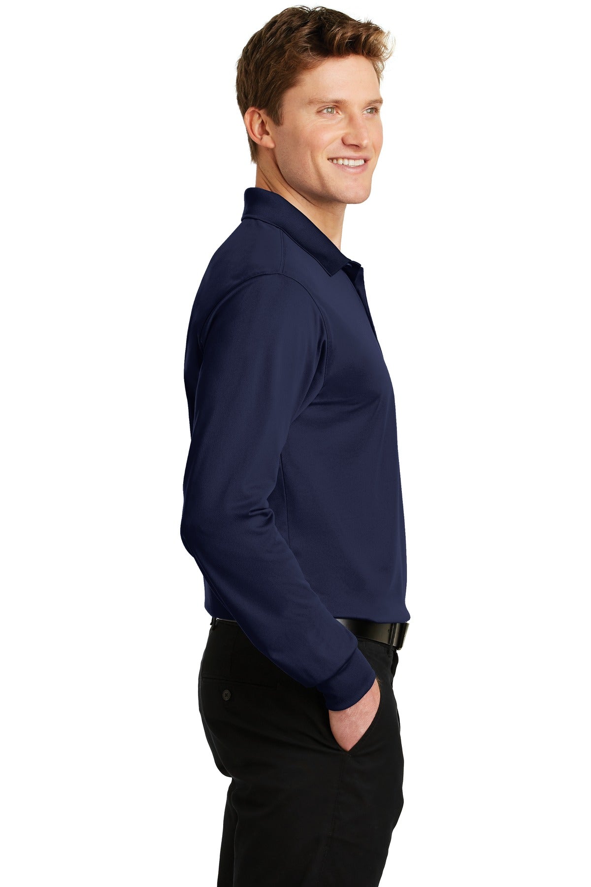 True Navy Sport-Tek Long Sleeve Micropique Sport-Wick Polo. ST657