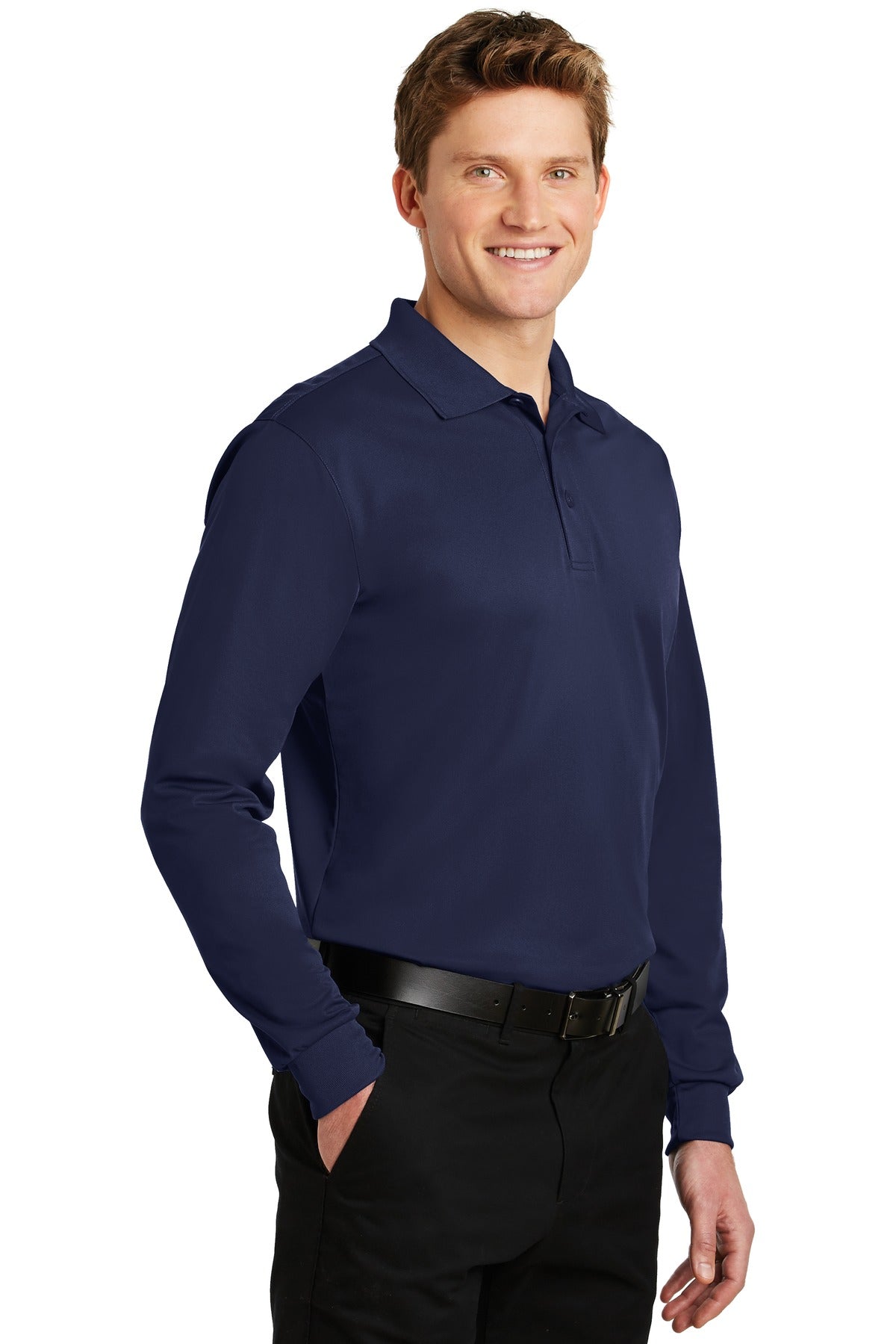 True Navy Sport-Tek Long Sleeve Micropique Sport-Wick Polo. ST657