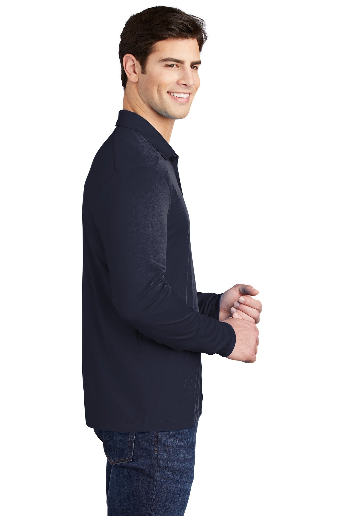 True Navy Sport-Tek Posi-UV Pro Long Sleeve Polo. ST520LS