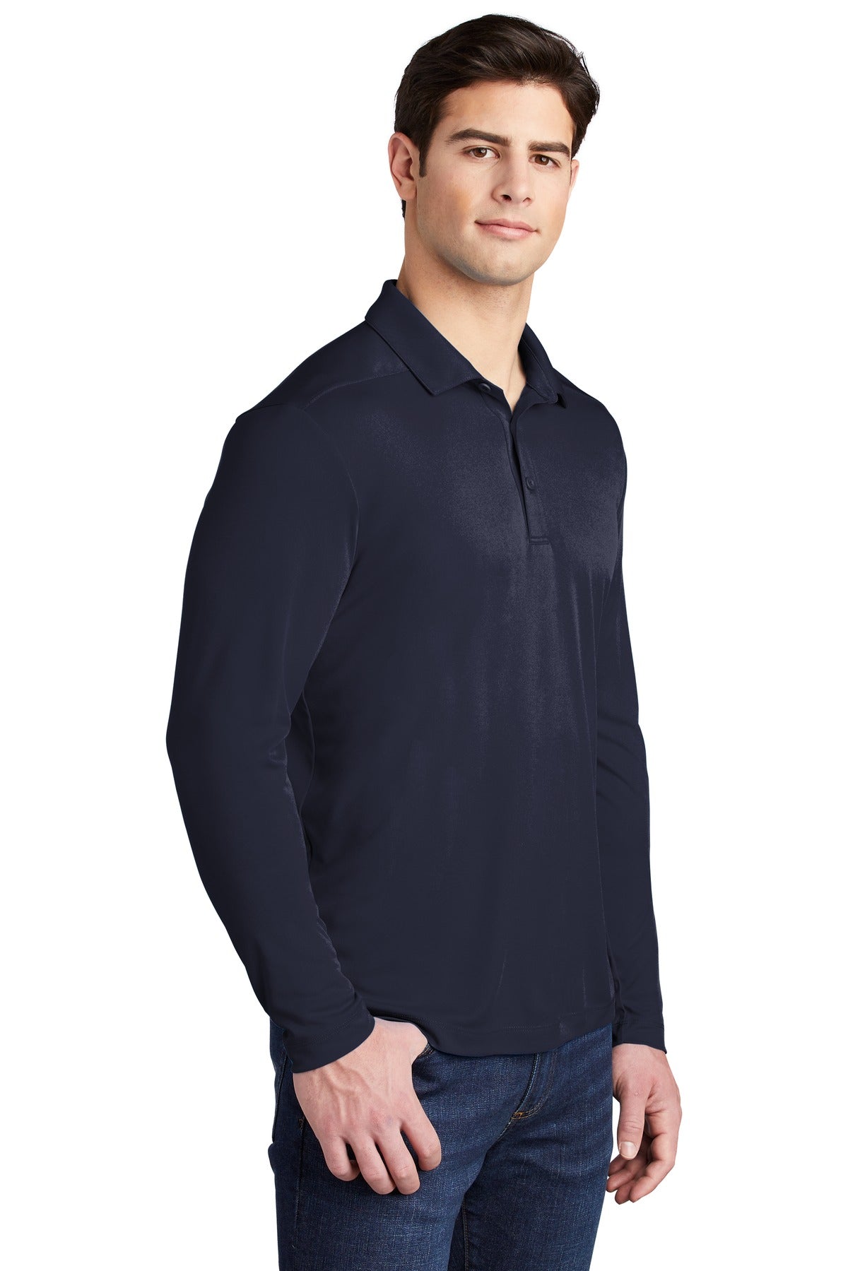 True Navy Sport-Tek Posi-UV Pro Long Sleeve Polo. ST520LS