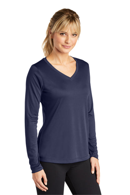 True Navy Sport-Tek Women's Long Sleeve PosiCharge Competitor V-Neck Tee. LST353LS