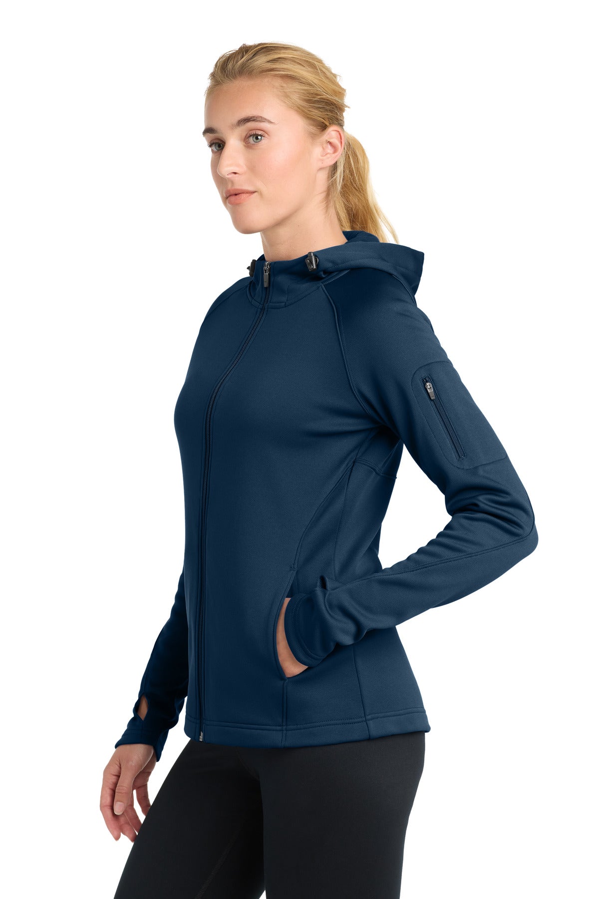 True Navy Sport-Tek Women's Tech Fleece Full-Zip Hooded Jacket. L248