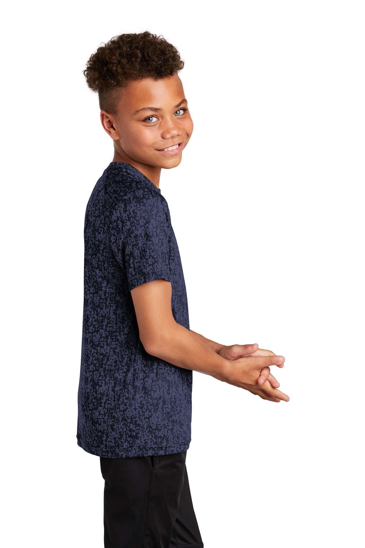 True Navy Sport-Tek Youth Digi Camo Tee. YST460