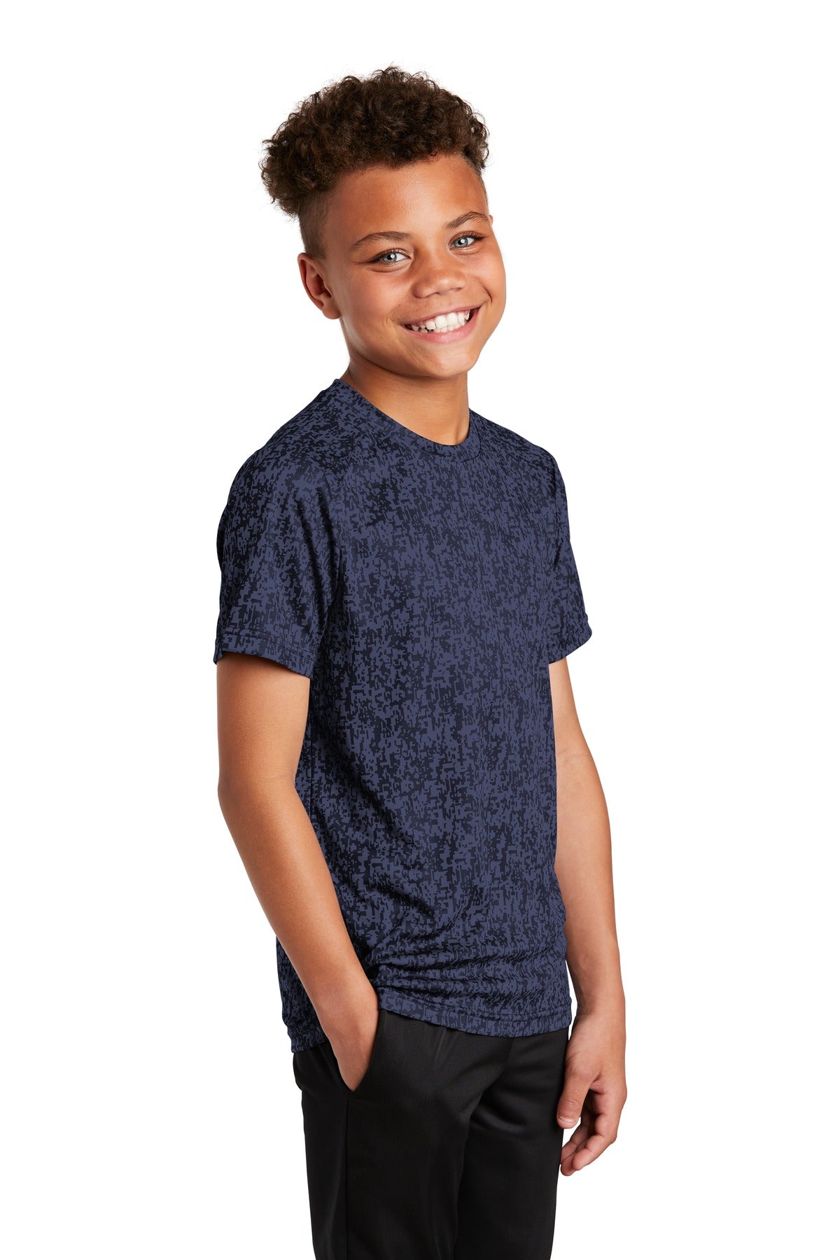 True Navy Sport-Tek Youth Digi Camo Tee. YST460