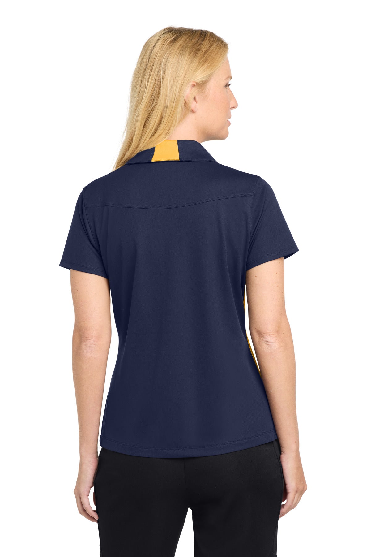True Navy/Gold Sport-Tek Women's Side Blocked Micropique Sport-Wick Polo. LST655