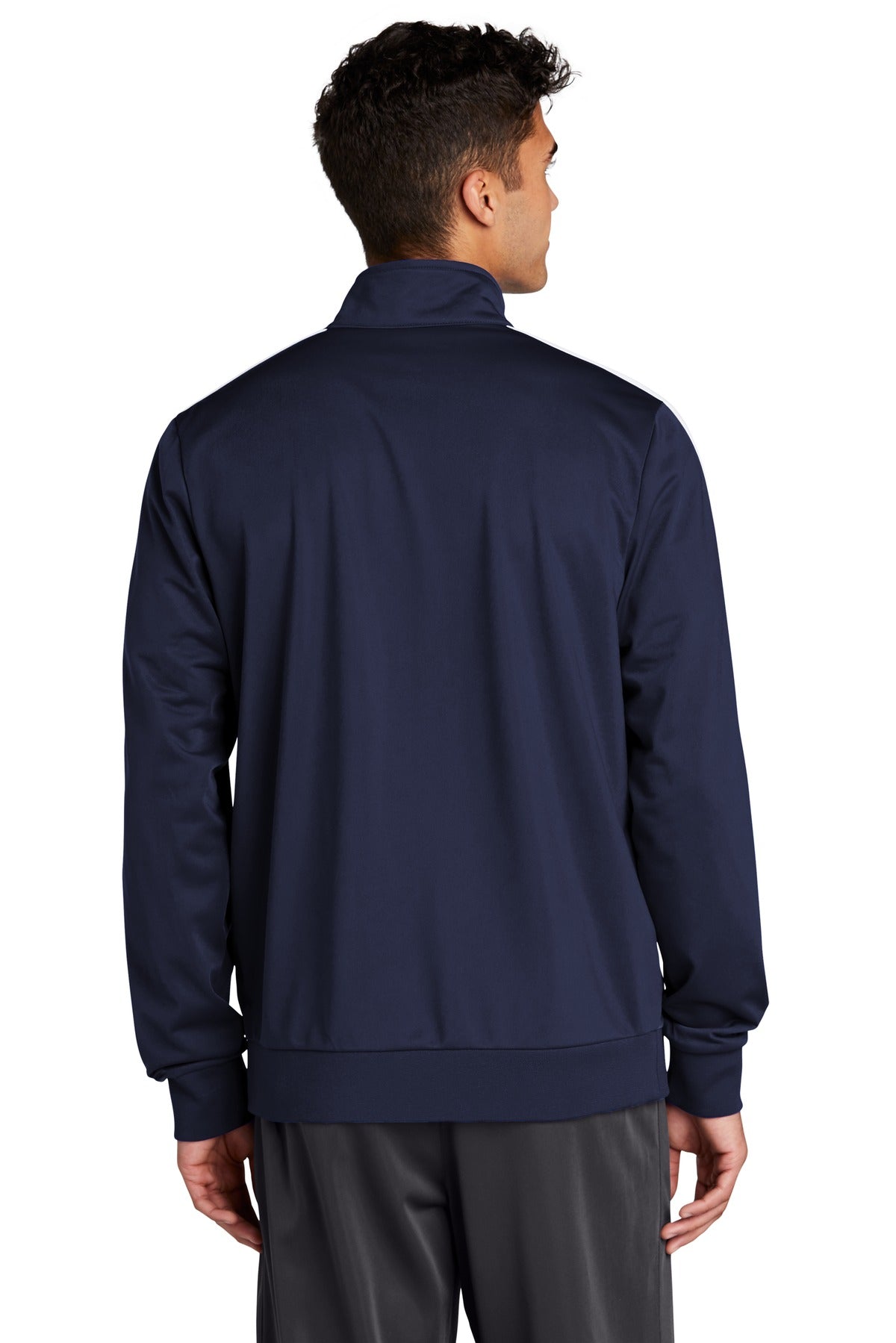True Navy/Wht Sport-Tek Tricot Sleeve Stripe Track Jacket. JST94
