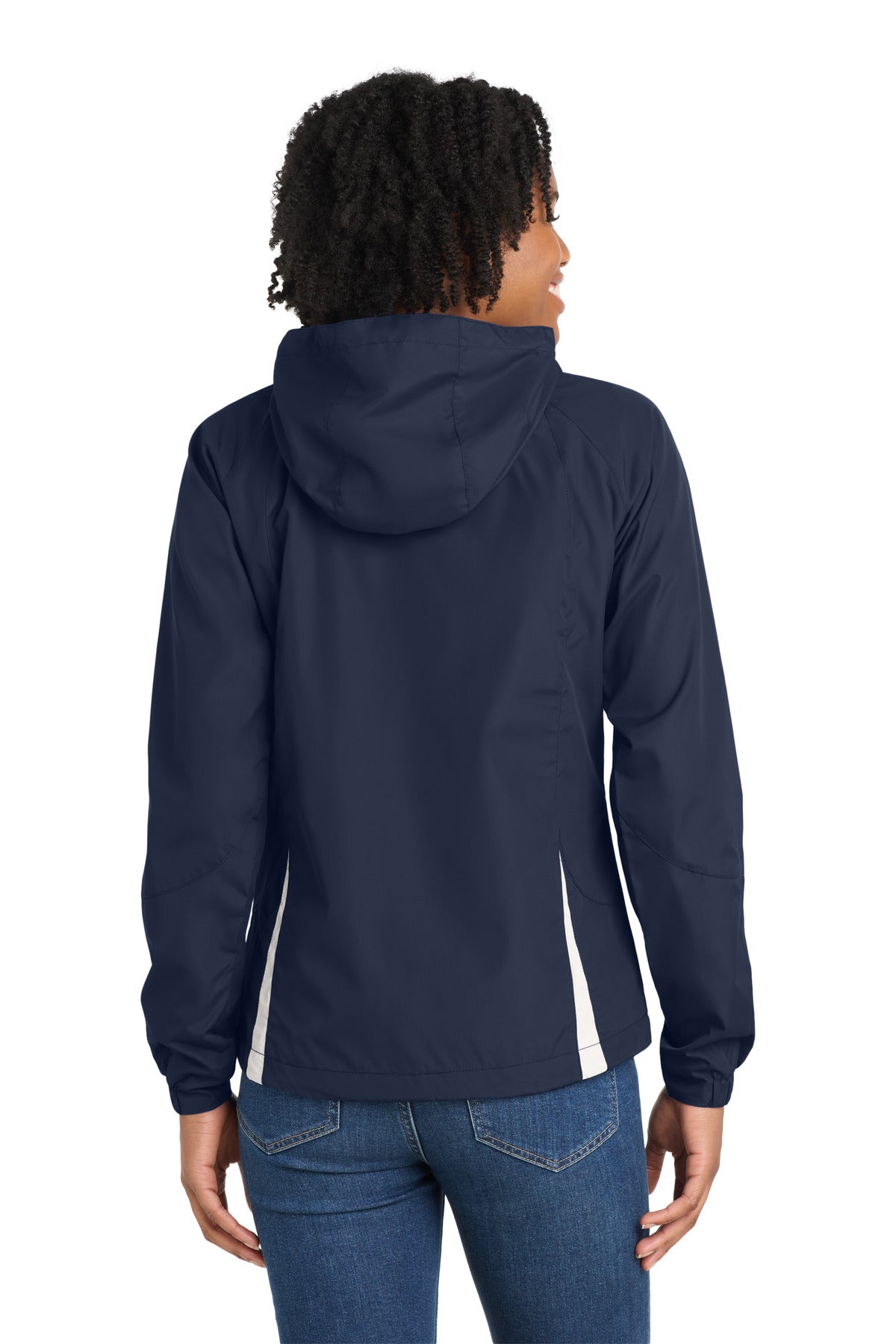 True Navy/Wht Sport-Tek Women's Colorblock Hooded Raglan Jacket. LST76