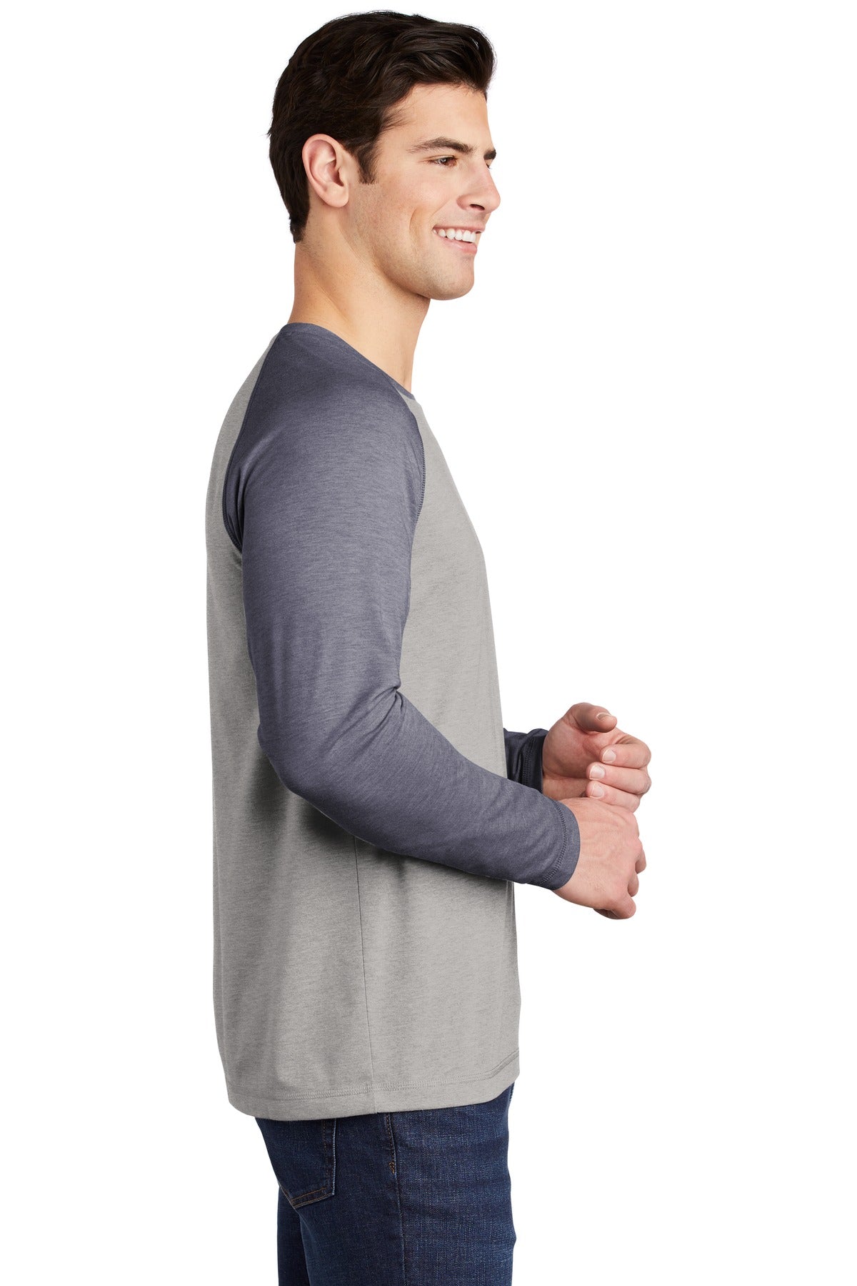 True Nvy H/LGH Sport-Tek PosiCharge Long Sleeve Tri-Blend Wicking Raglan Tee ST400LS