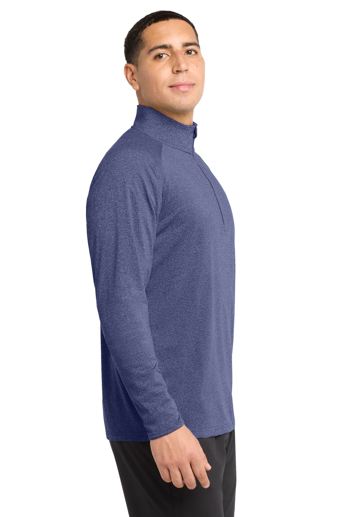 True Nvy Hthr Sport-Tek Sport-Wick Stretch 1/4-Zip Pullover. ST850