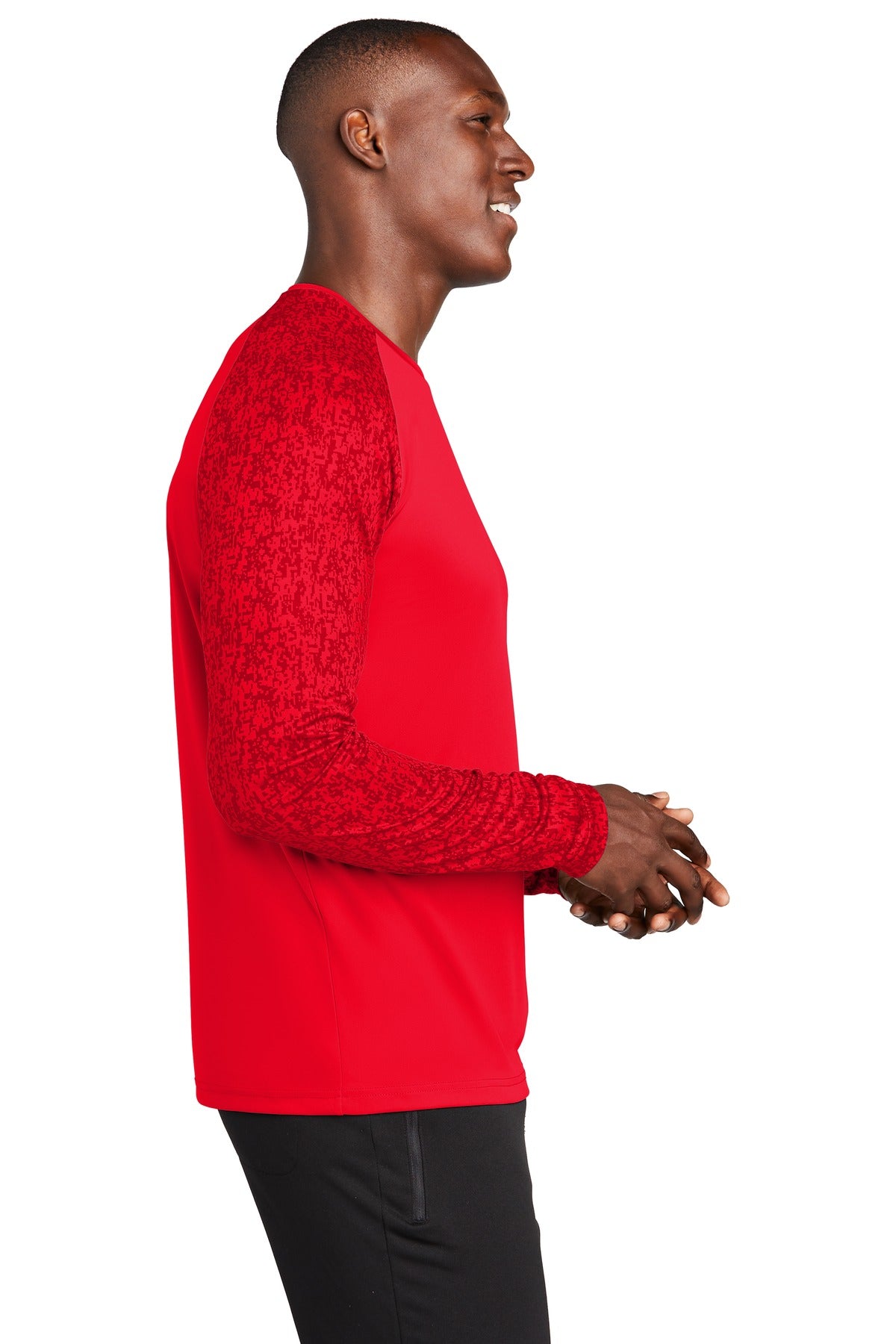 True Red Sport-Tek Long Sleeve Digi Camo Tee. ST460LS