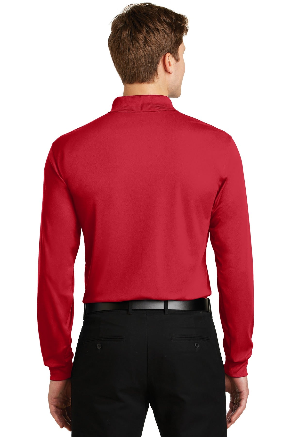 True Red Sport-Tek Long Sleeve Micropique Sport-Wick Polo. ST657