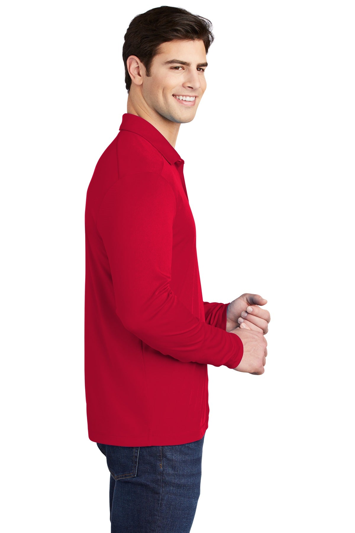 True Red Sport-Tek Posi-UV Pro Long Sleeve Polo. ST520LS