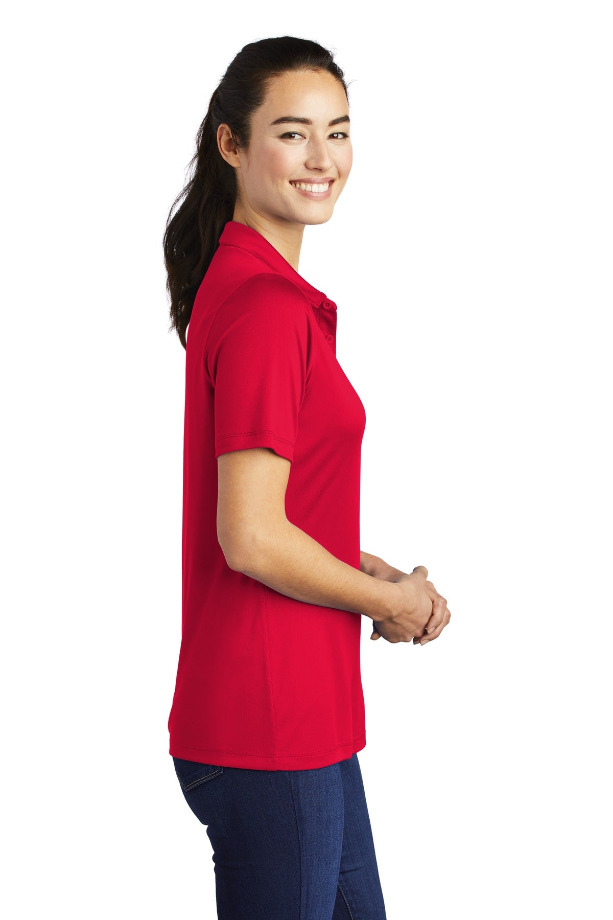 True Red Sport-Tek Women's Posi-UV Pro Polo. LST520