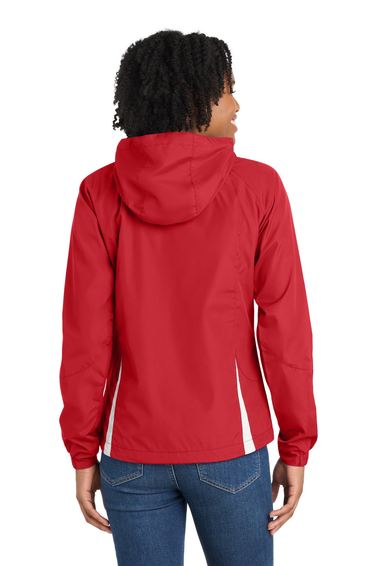 True Red/Wht Sport-Tek Women's Colorblock Hooded Raglan Jacket. LST76