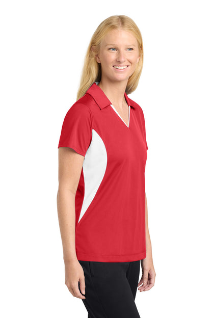 True Red/Wht Sport-Tek Women's Side Blocked Micropique Sport-Wick Polo. LST655
