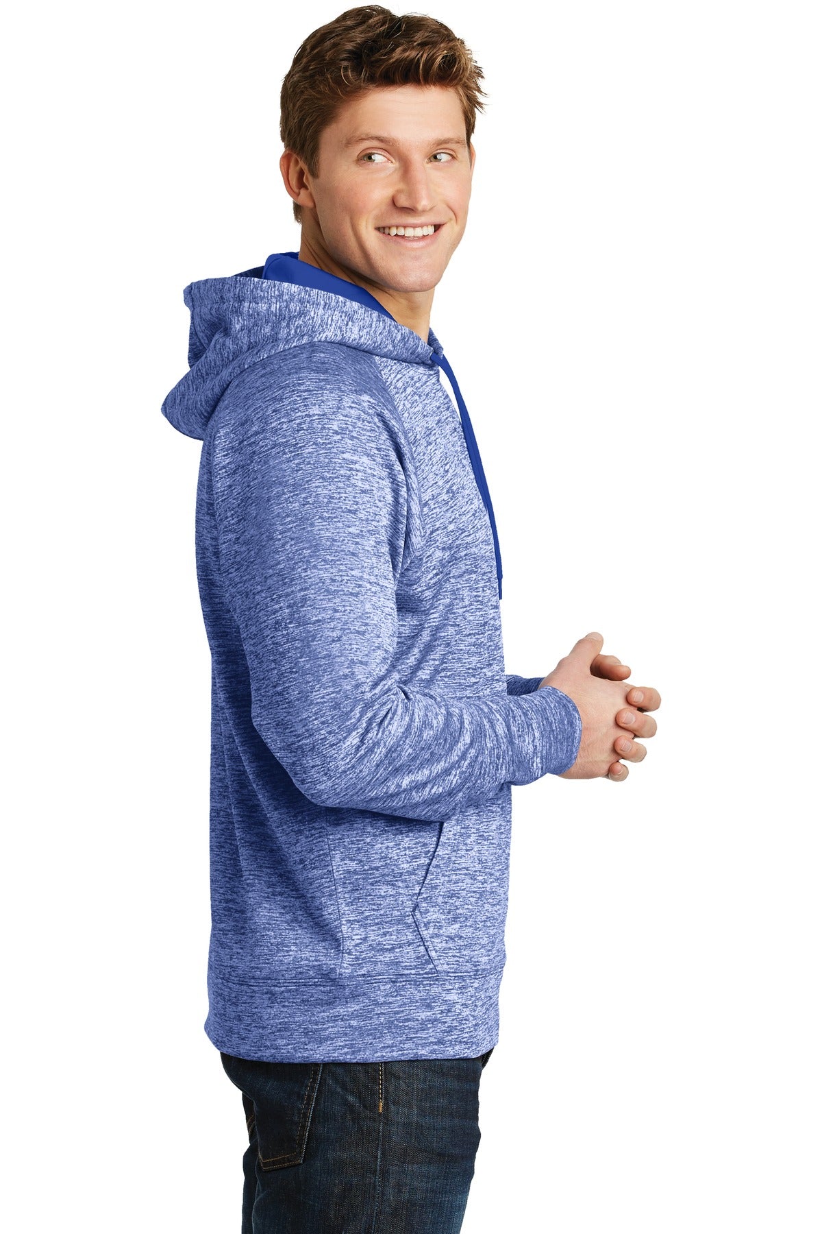 True Royal Ele Sport-Tek PosiCharge Electric Heather Fleece Hooded Pullover. ST225
