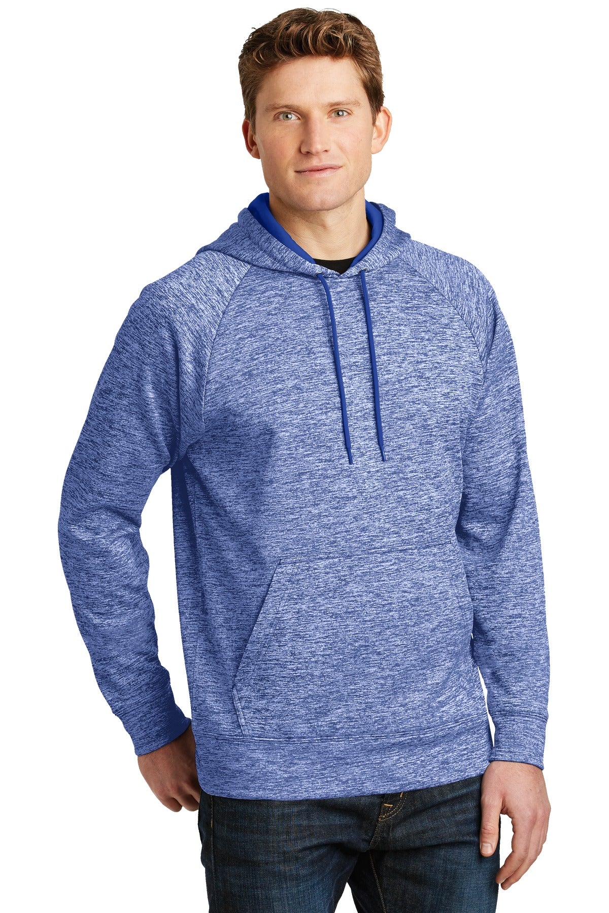 True Royal Ele Sport-Tek PosiCharge Electric Heather Fleece Hooded Pullover. ST225