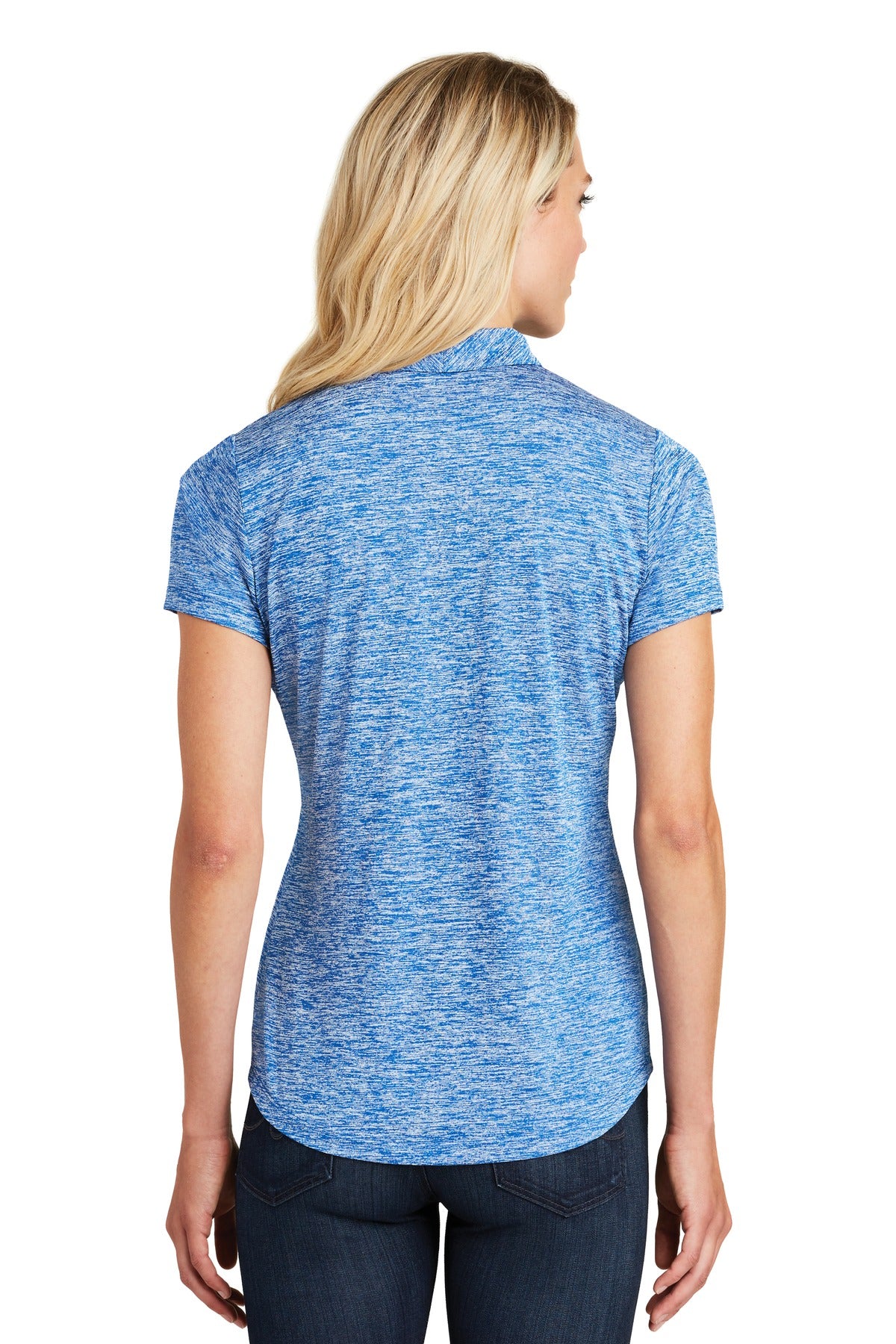True Royal Ele Sport-Tek Women's PosiCharge Electric Heather Polo. LST590