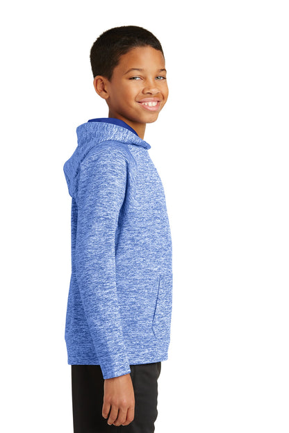 True Royal Ele Sport-Tek Youth PosiCharge Electric Heather Fleece Hooded Pullover. YST225