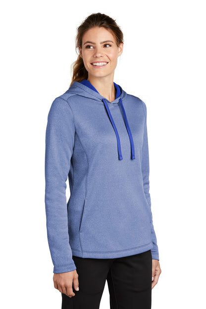 True Royal Hth Sport-Tek Women's PosiCharge Sport-Wick Heather Fleece Hooded Pullover. LST264