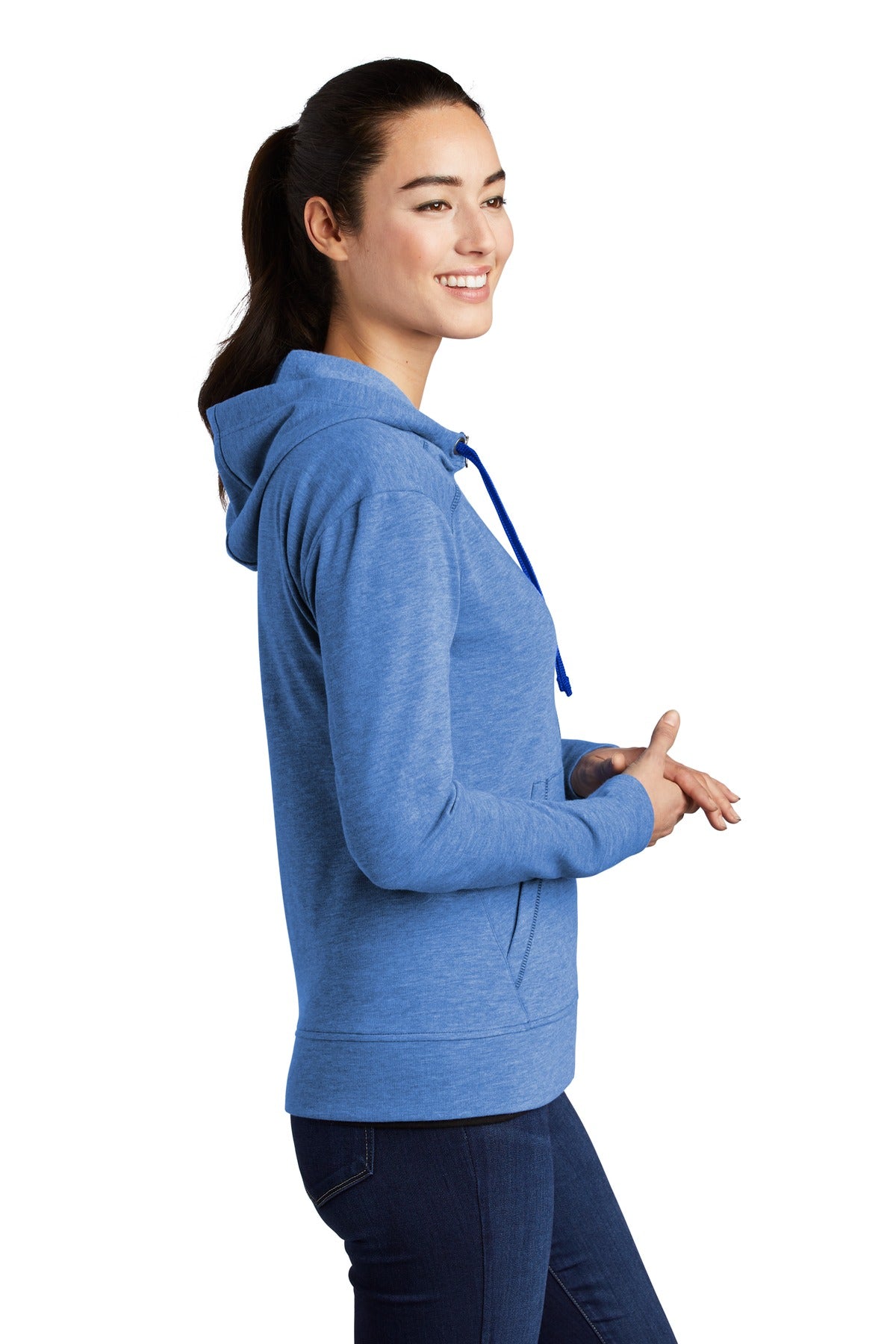True Royal Hth Sport-Tek Women's PosiCharge Tri-Blend Wicking Fleece Full-Zip Hooded Jacket LST293