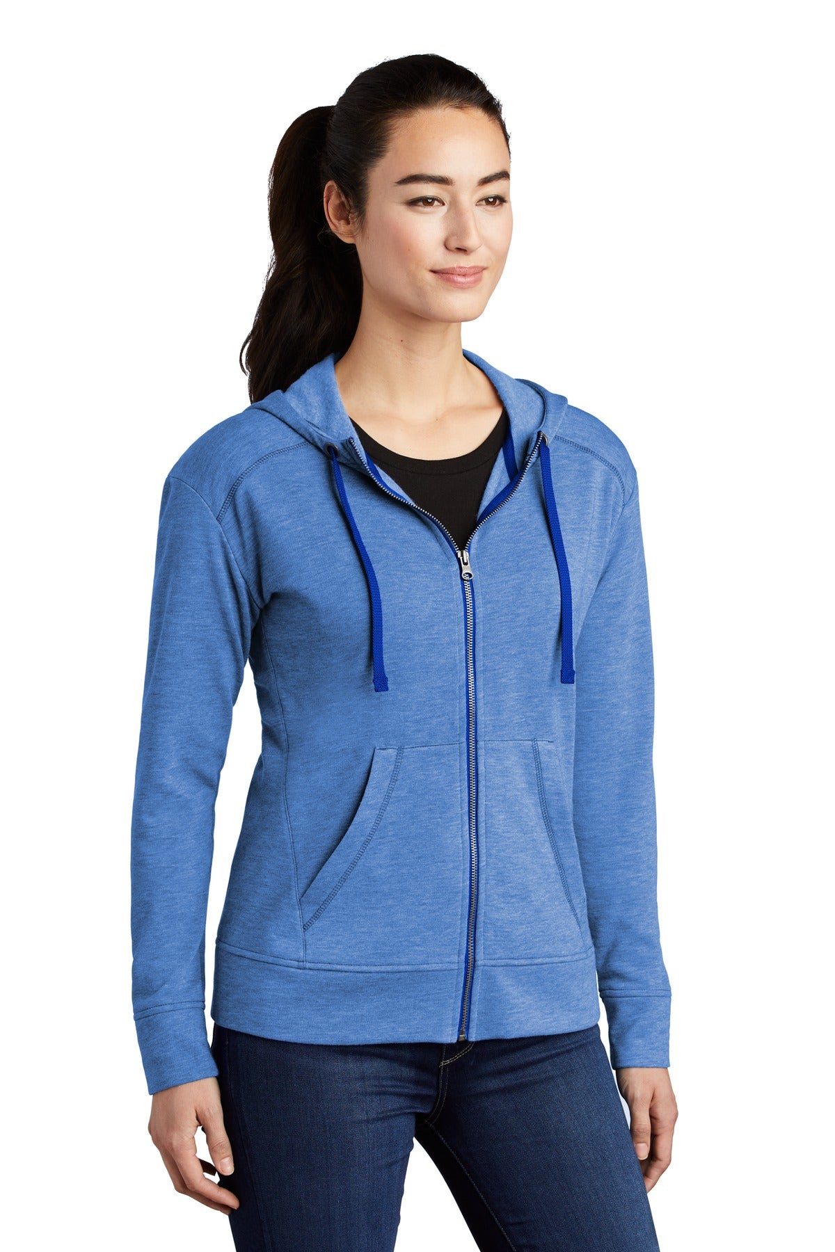 True Royal Hth Sport-Tek Women's PosiCharge Tri-Blend Wicking Fleece Full-Zip Hooded Jacket LST293