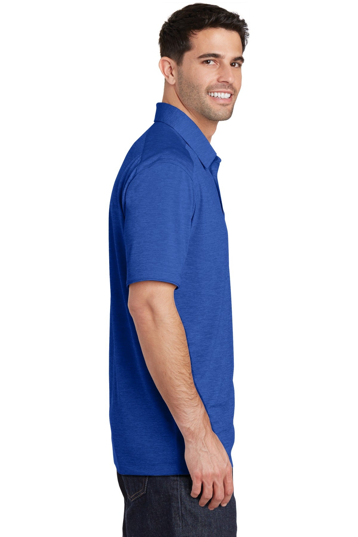 True Royal Port Authority Digi Heather Performance Polo. K574