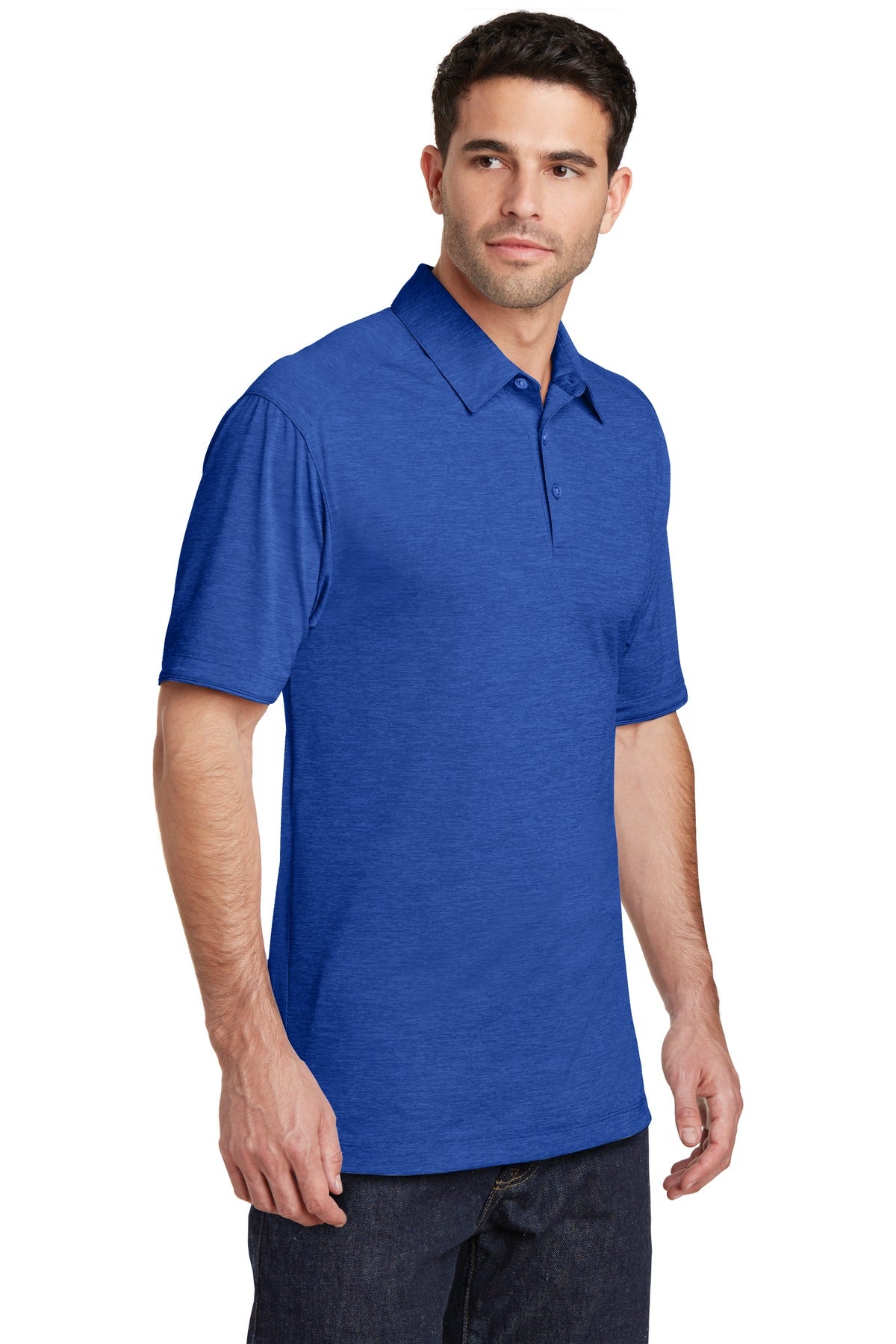True Royal Port Authority Digi Heather Performance Polo. K574