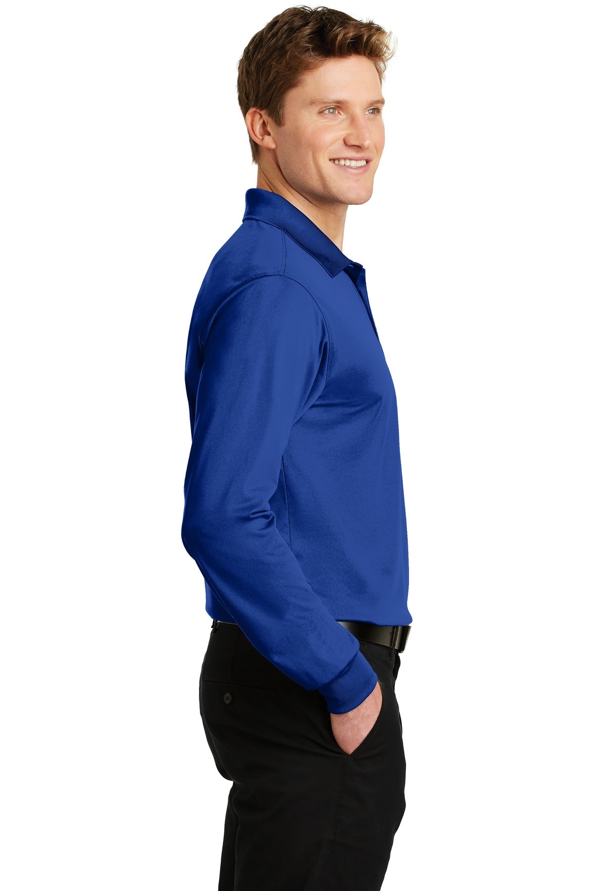True Royal Sport-Tek Long Sleeve Micropique Sport-Wick Polo. ST657