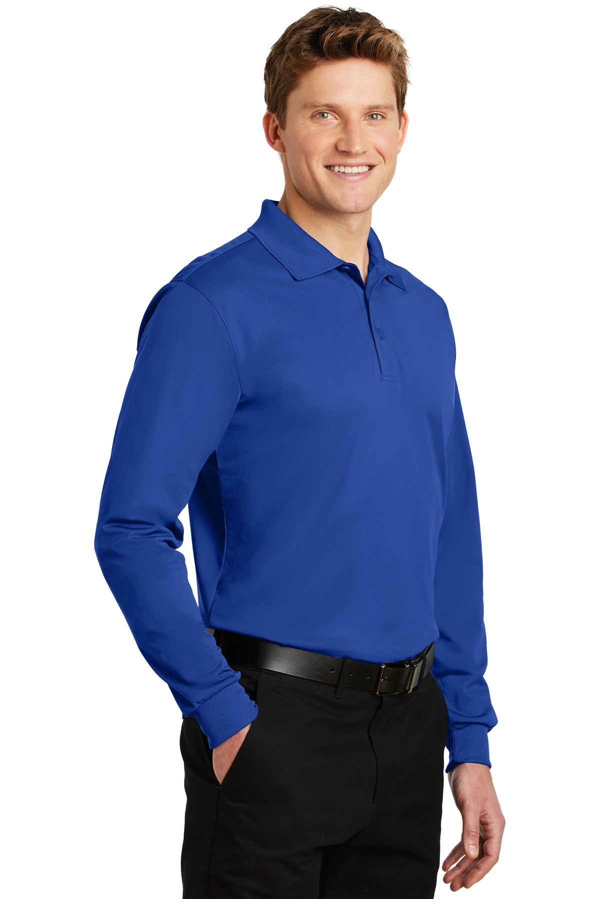 True Royal Sport-Tek Long Sleeve Micropique Sport-Wick Polo. ST657