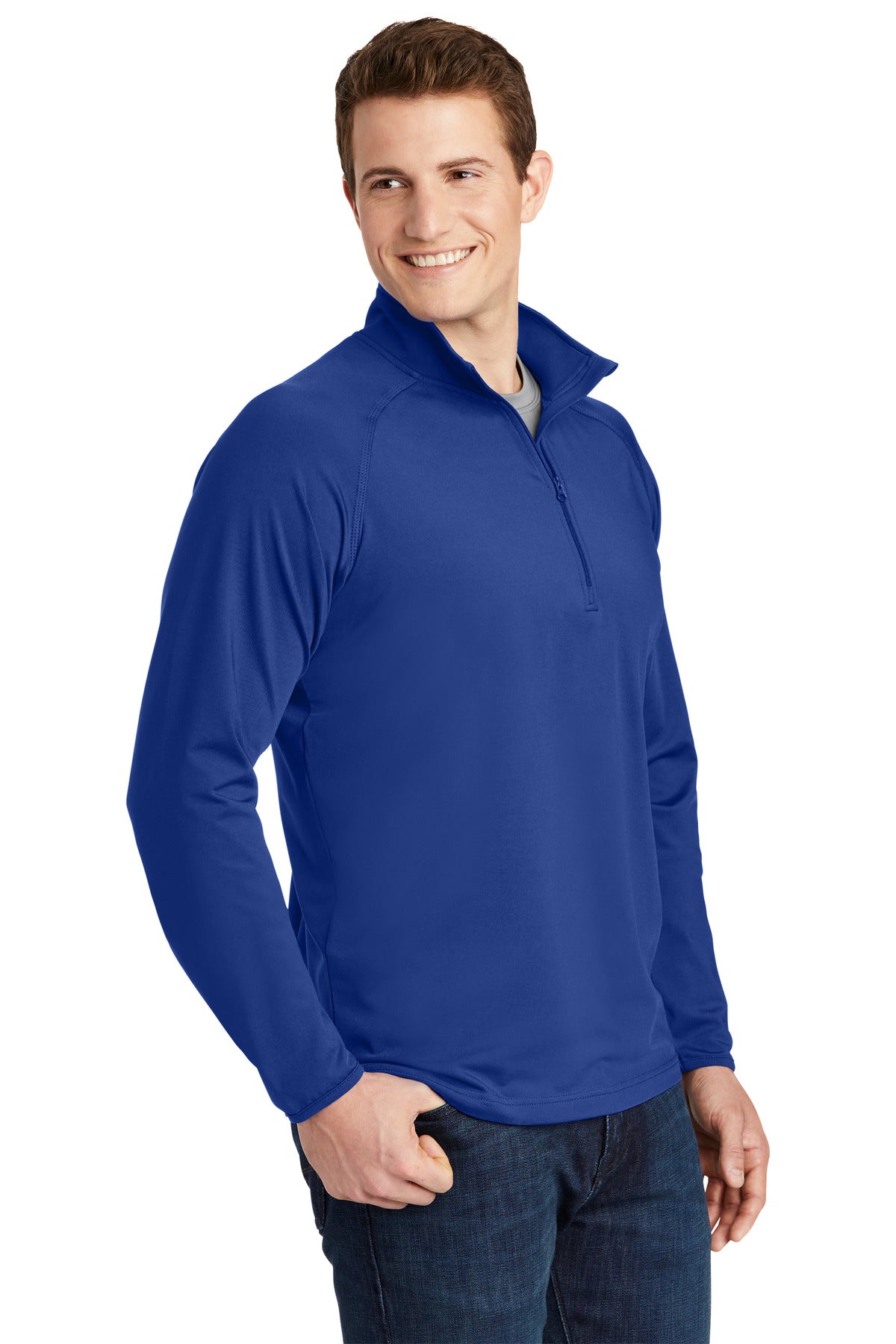 True Royal Sport-Tek Sport-Wick Stretch 1/4-Zip Pullover. ST850