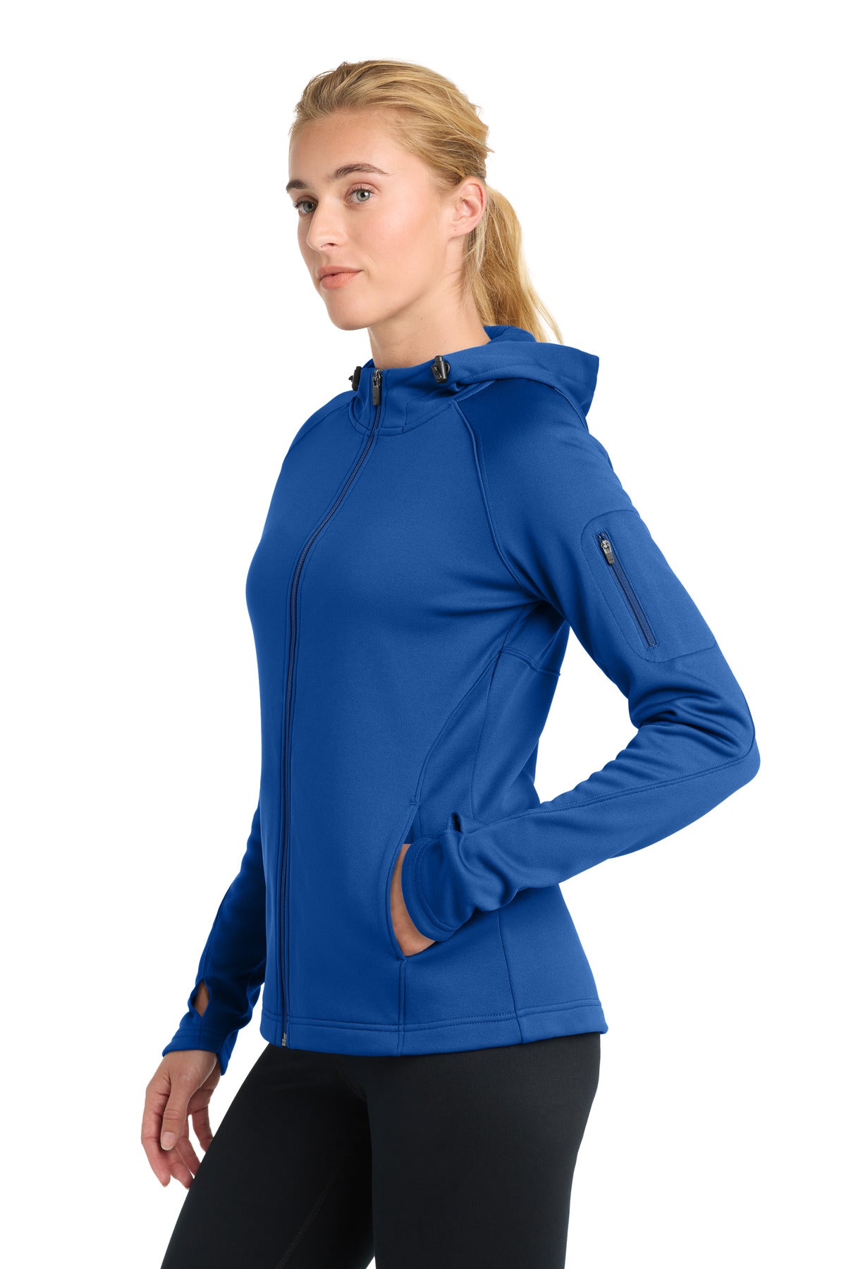 True Royal Sport-Tek Women's Tech Fleece Full-Zip Hooded Jacket. L248