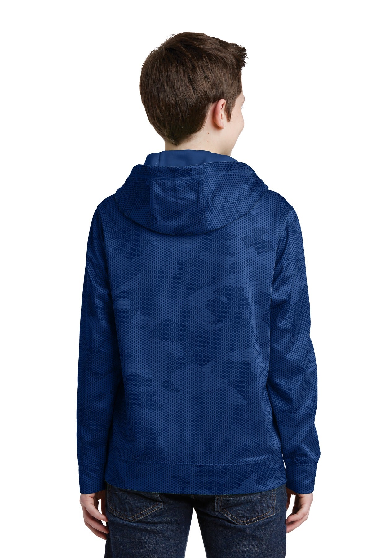 True Royal Sport-Tek Youth Sport-Wick CamoHex Fleece Hooded Pullover. YST240