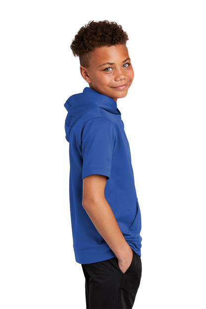 True Royal Sport-Tek Youth Sport-Wick Fleece Short Sleeve Hooded Pullover. YST251